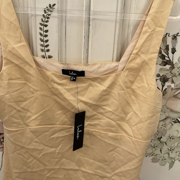 Lulus Truly the Cutest Dress Women's M Light Yellow Satin Mini Square Neck NWT - Picture 6 of 9